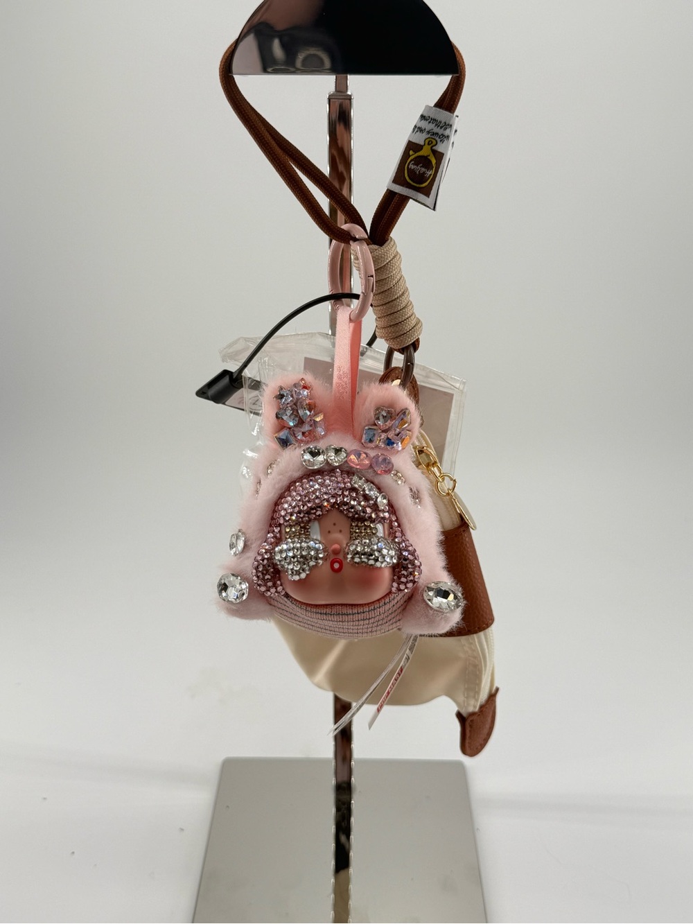 Cry baby Pink Jeweled Bunny Keychain Charm